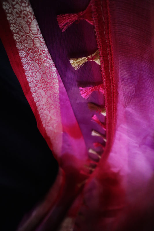 Gulnaar Glow – Ombre Pink Chiffon Saree