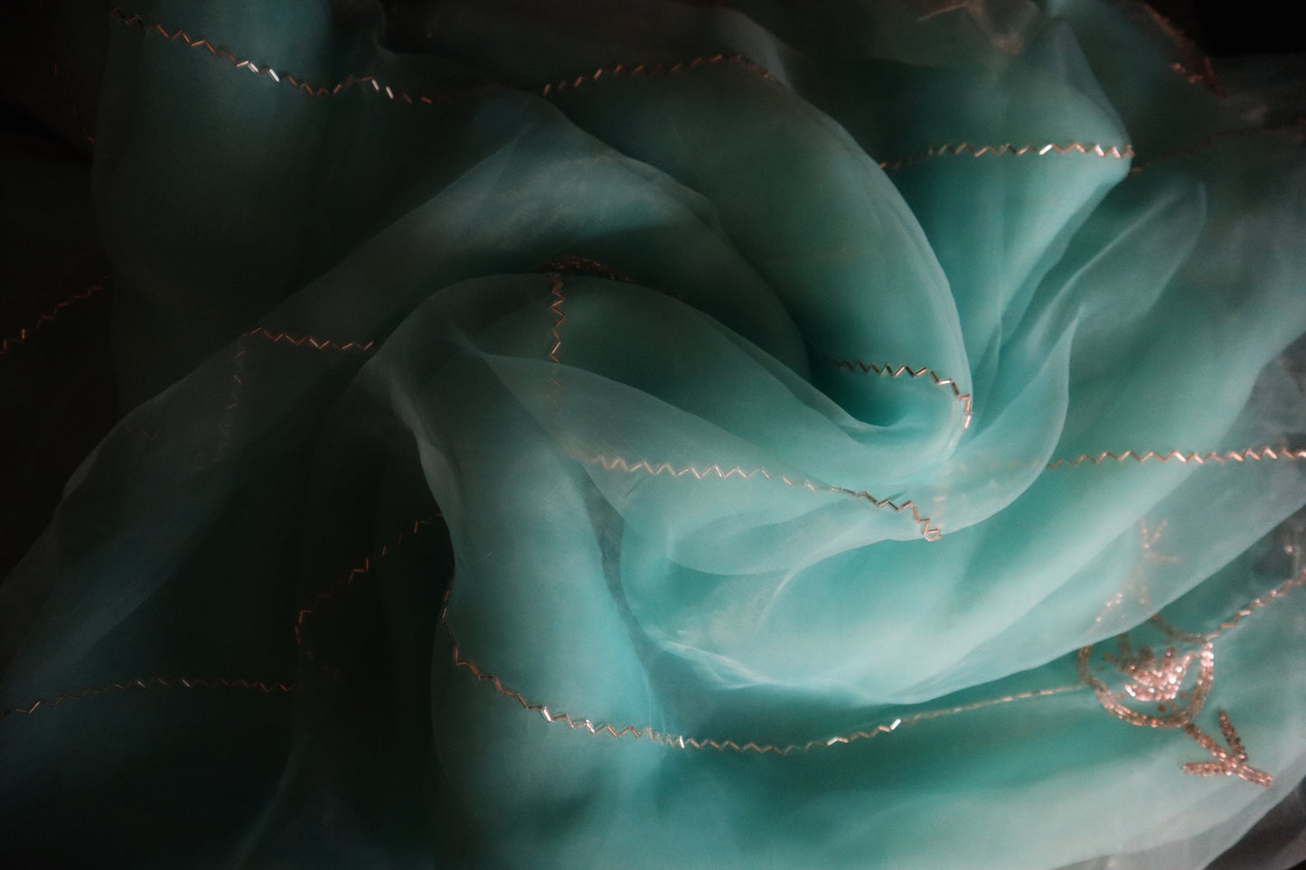 Mint Meher – Aqua Organza Saree with Silver Threadwork