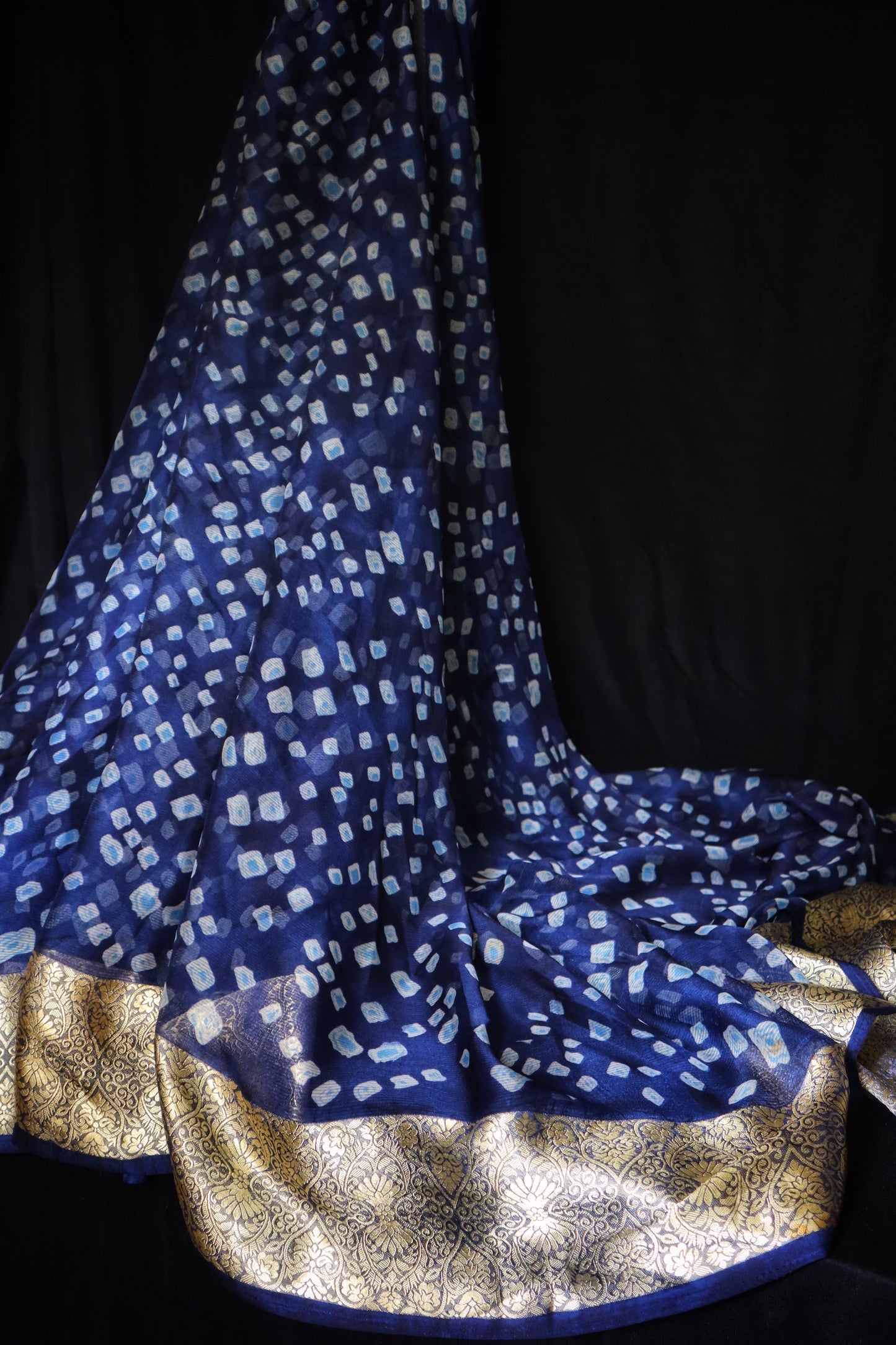 Neel Kamal – Indigo Bandhej Saree with Zari Border