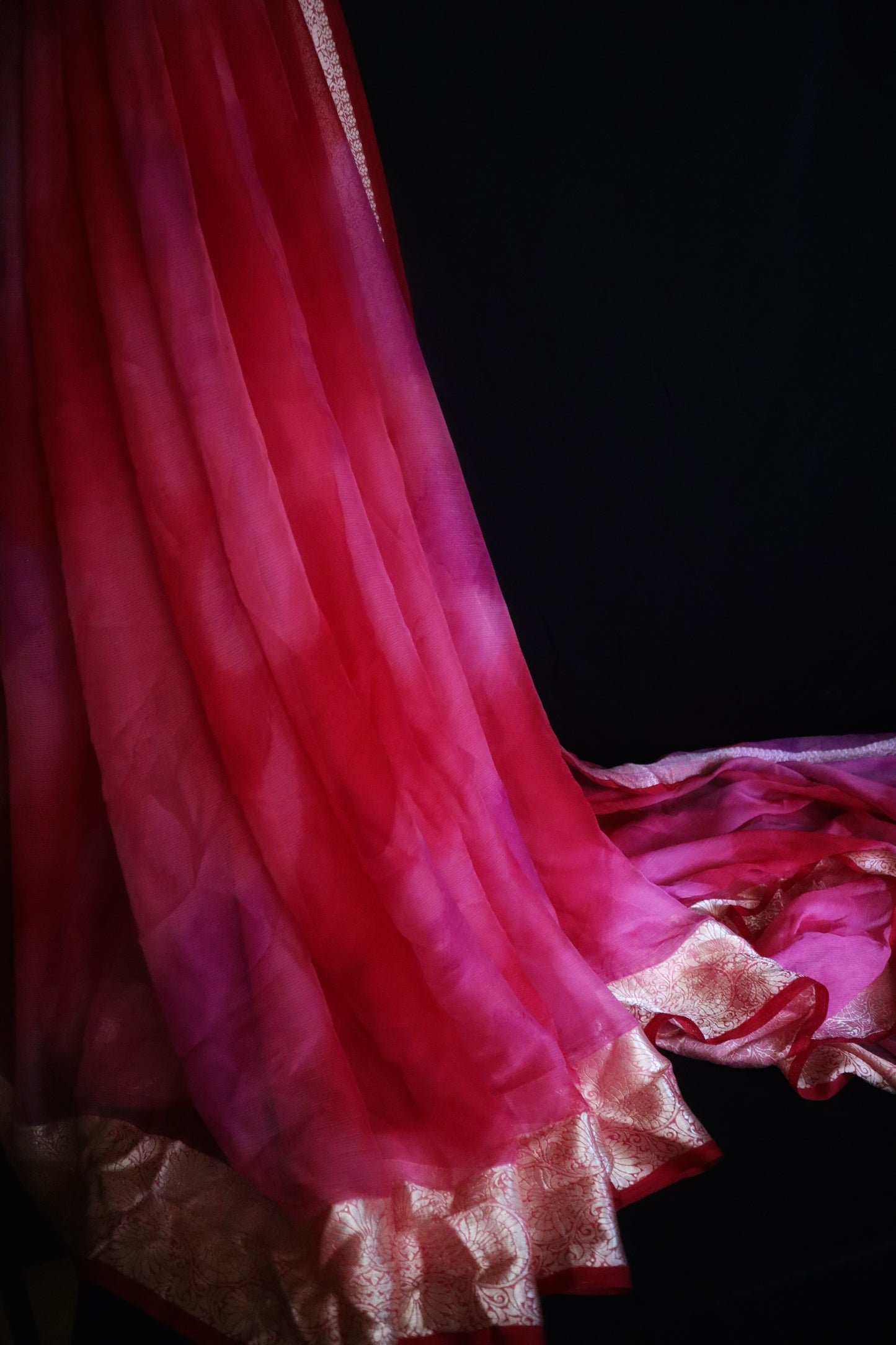 Gulnaar Glow – Ombre Pink Chiffon Saree