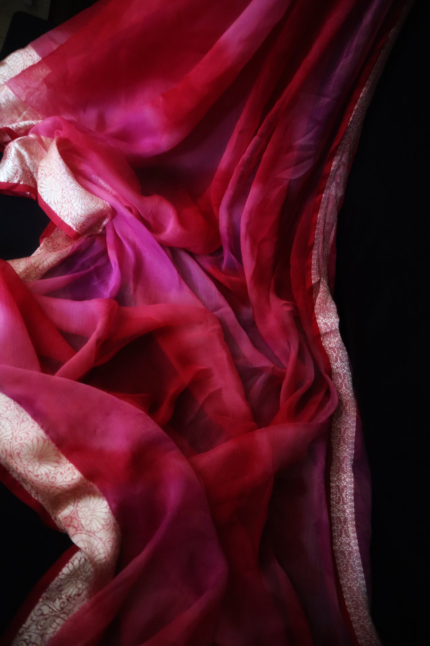 Gulnaar Glow – Ombre Pink Chiffon Saree
