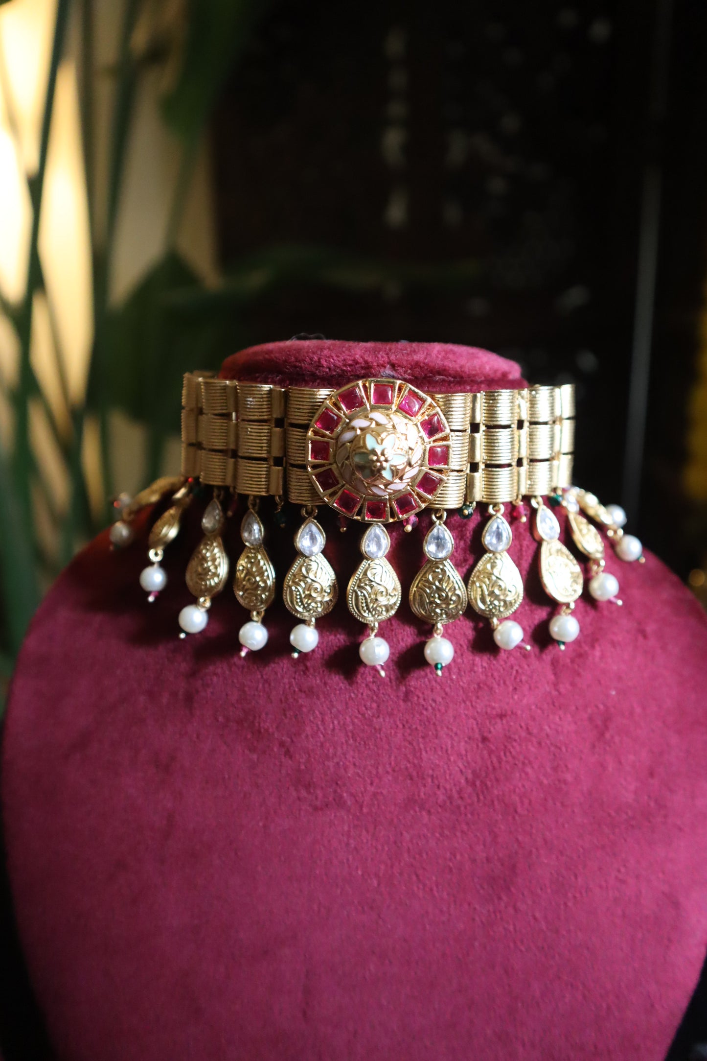 Temple Coin & Pearl Kundan Choker