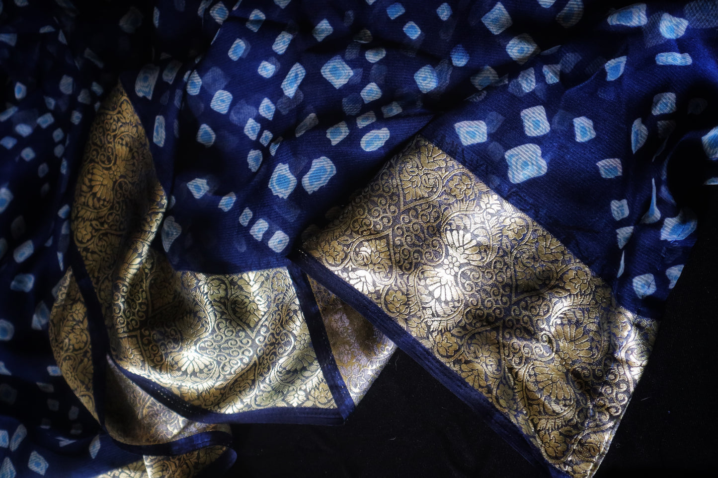 Neel Kamal – Indigo Bandhej Saree with Zari Border