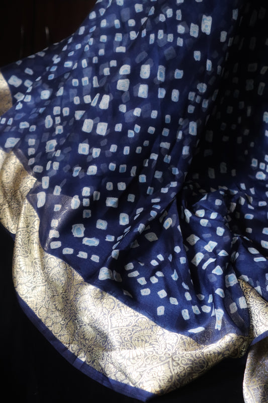 Neel Kamal – Indigo Bandhej Saree with Zari Border