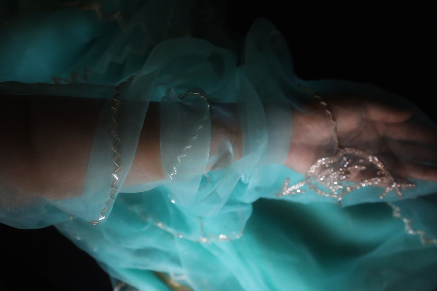 Mint Meher – Aqua Organza Saree with Silver Threadwork