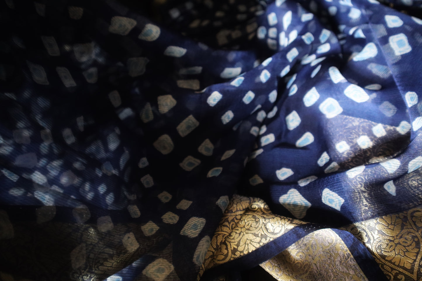 Neel Kamal – Indigo Bandhej Saree with Zari Border