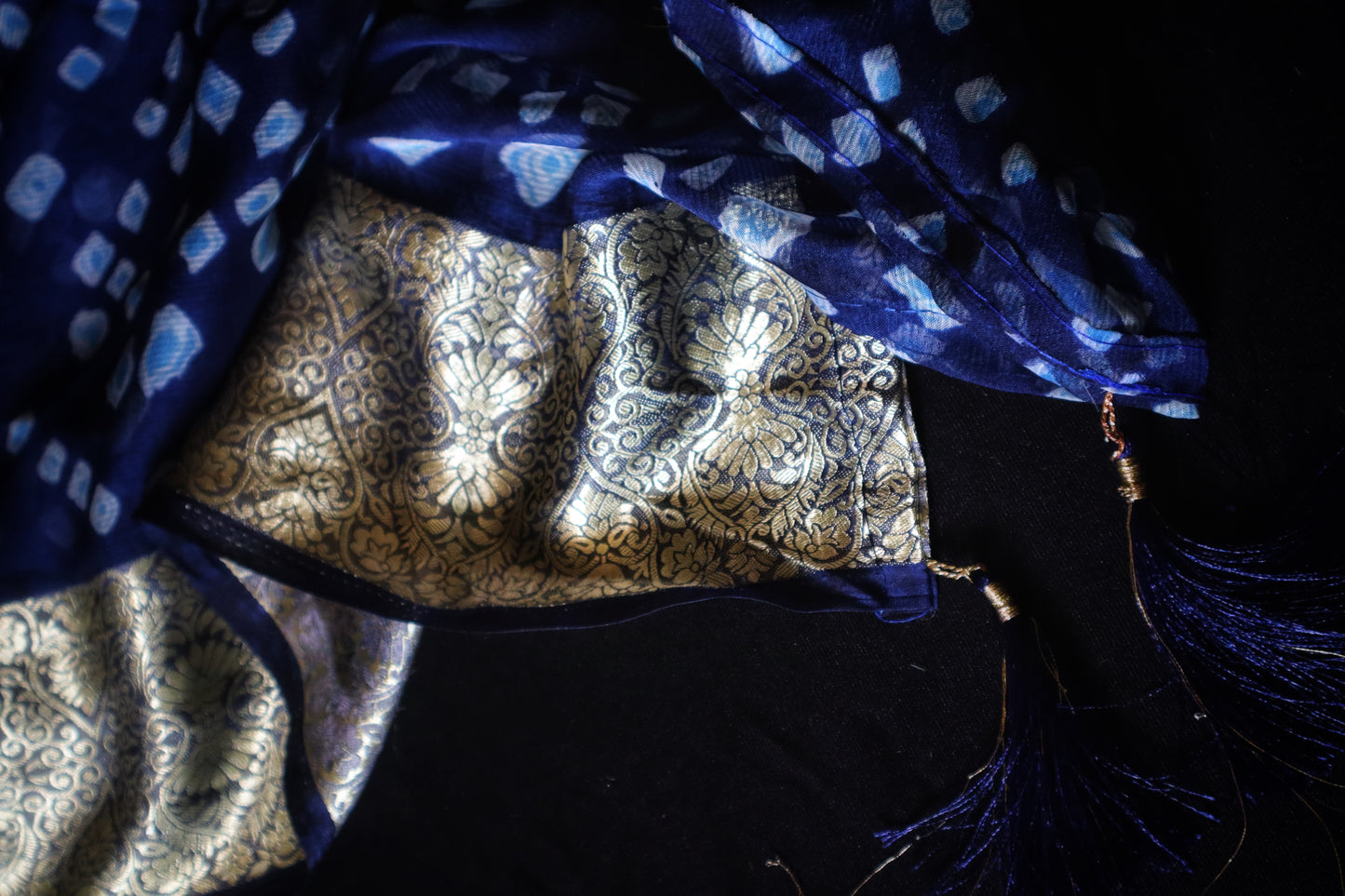 Neel Kamal – Indigo Bandhej Saree with Zari Border