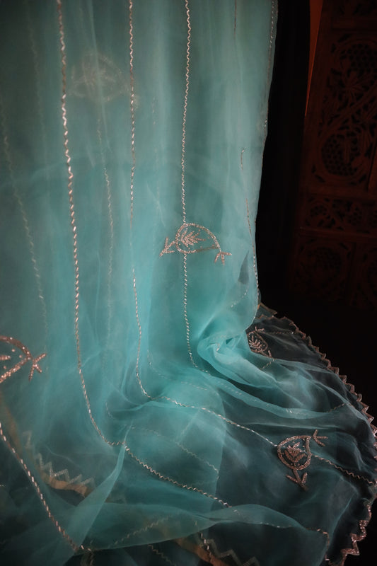 Mint Meher – Aqua Organza Saree with Silver Threadwork