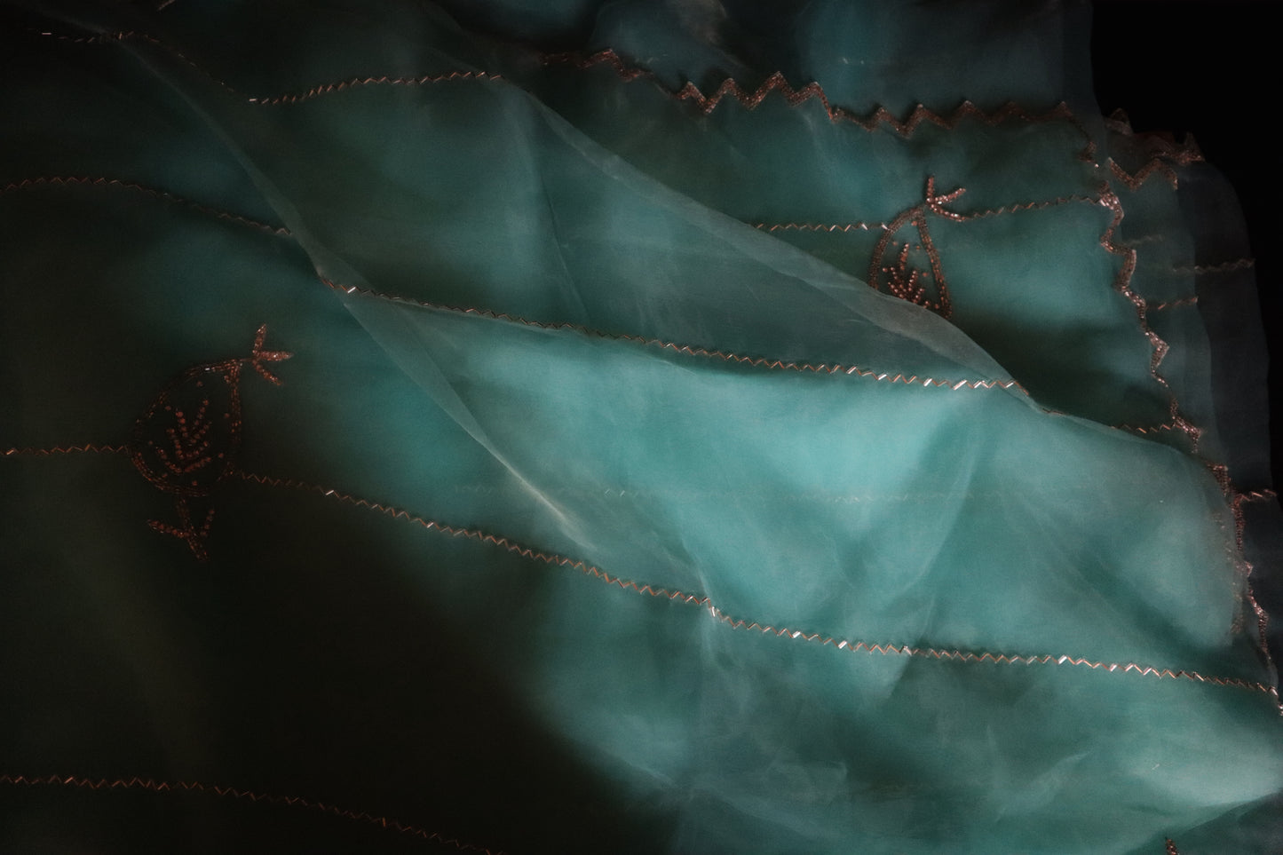 Mint Meher – Aqua Organza Saree with Silver Threadwork