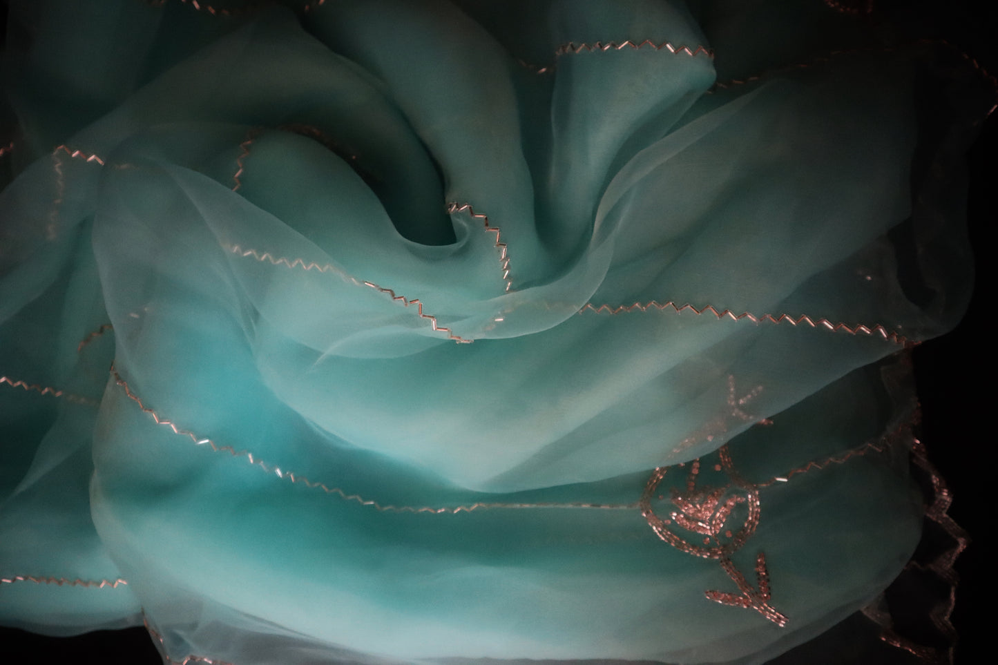 Mint Meher – Aqua Organza Saree with Silver Threadwork
