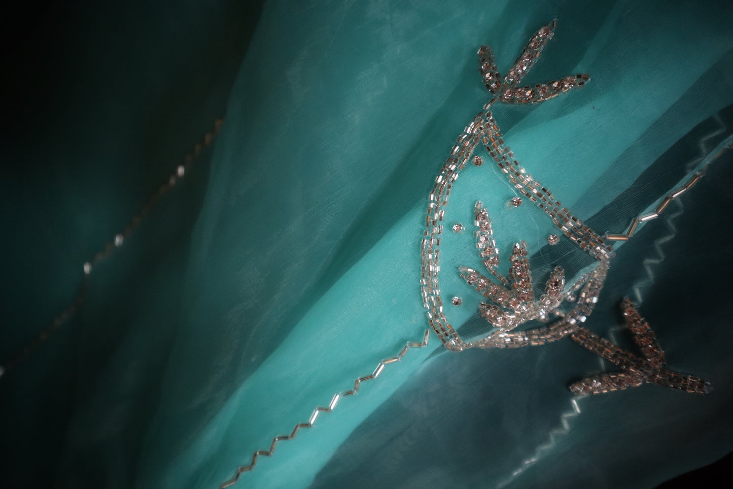 Mint Meher – Aqua Organza Saree with Silver Threadwork