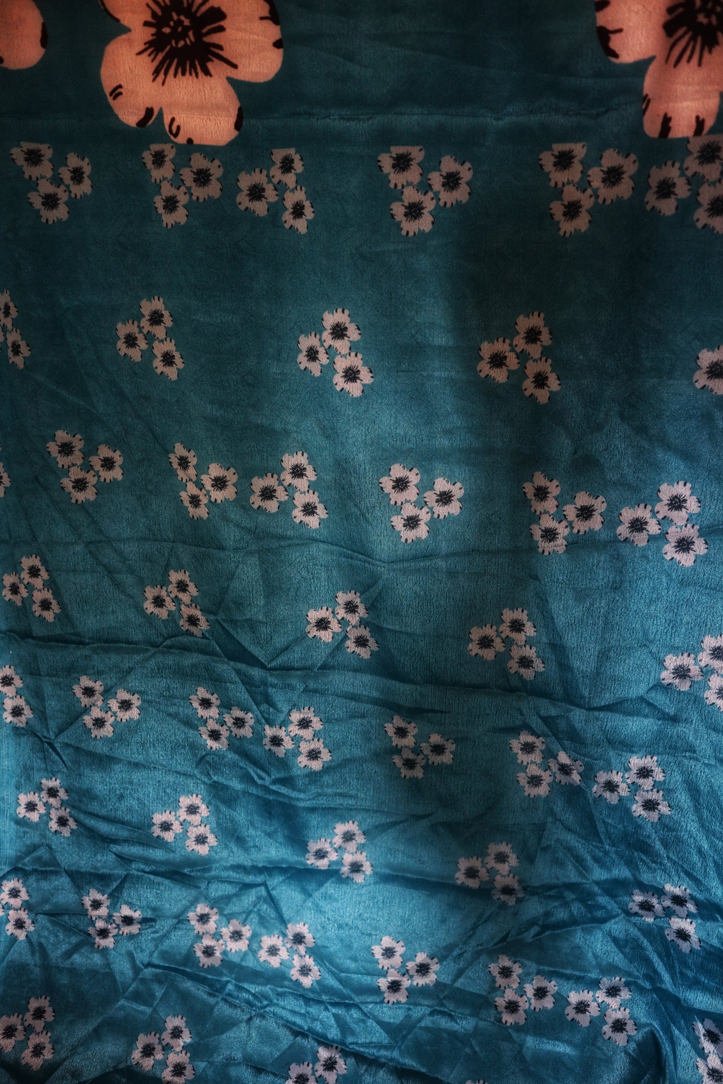 Bluebell Bloom – Satin Organza Saree with Floral Motifs
