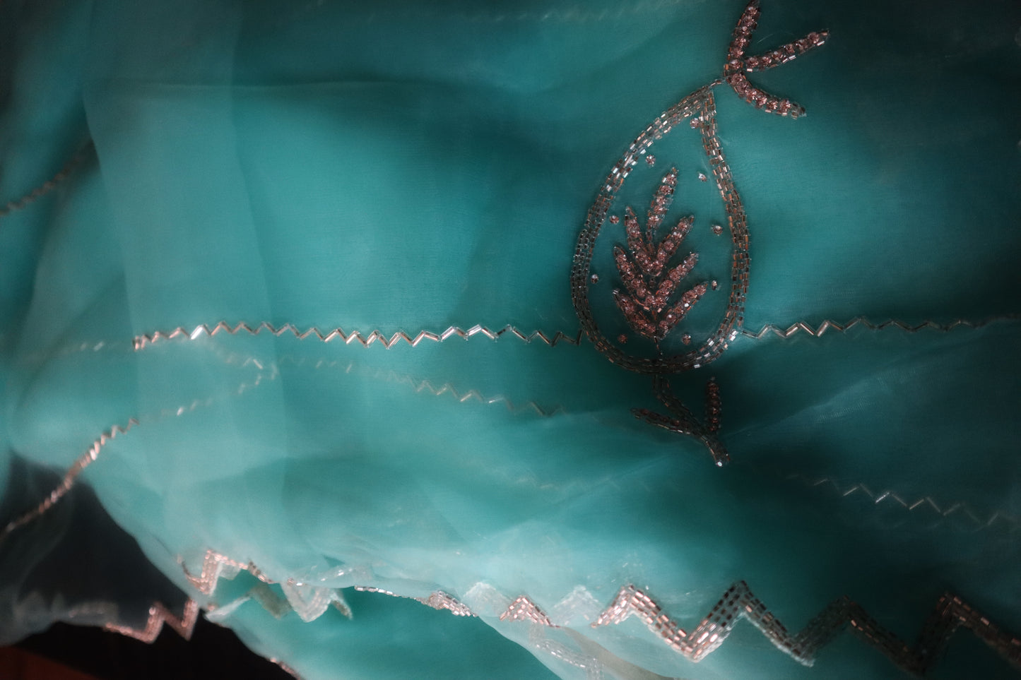 Mint Meher – Aqua Organza Saree with Silver Threadwork