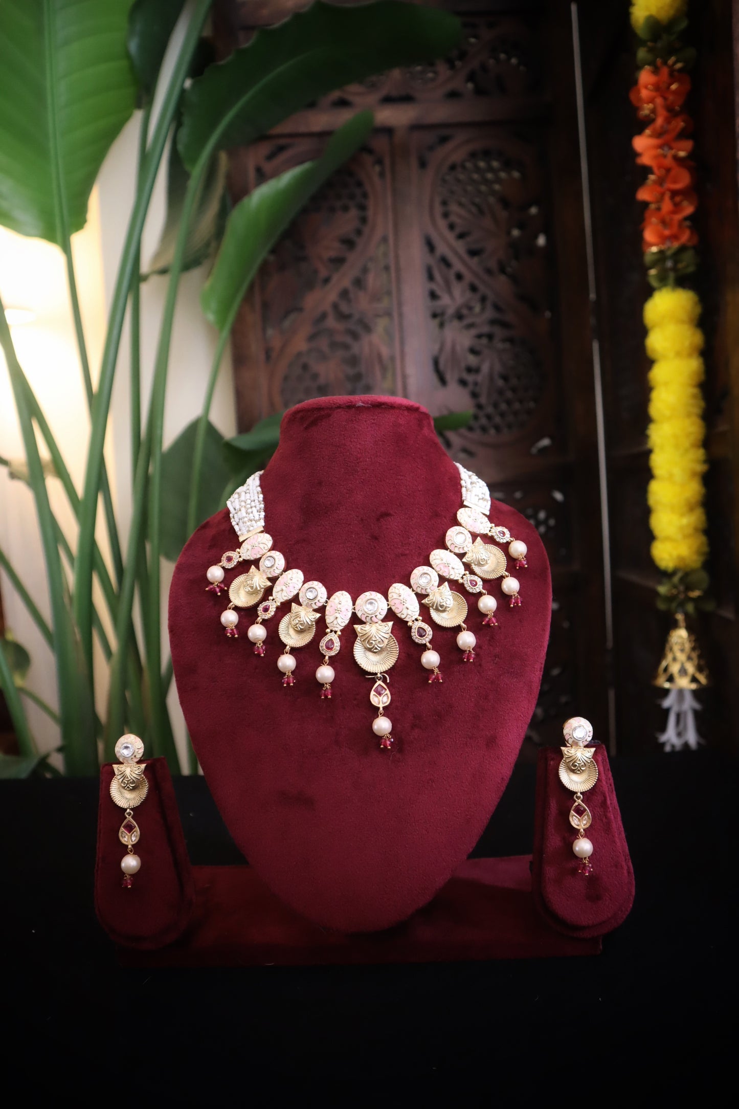 Apsara Glow – Handmade Pearl &amp; Gold Statement Set