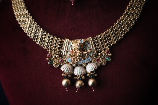 Handmade Radha Krishna Temple Jewelry Set
